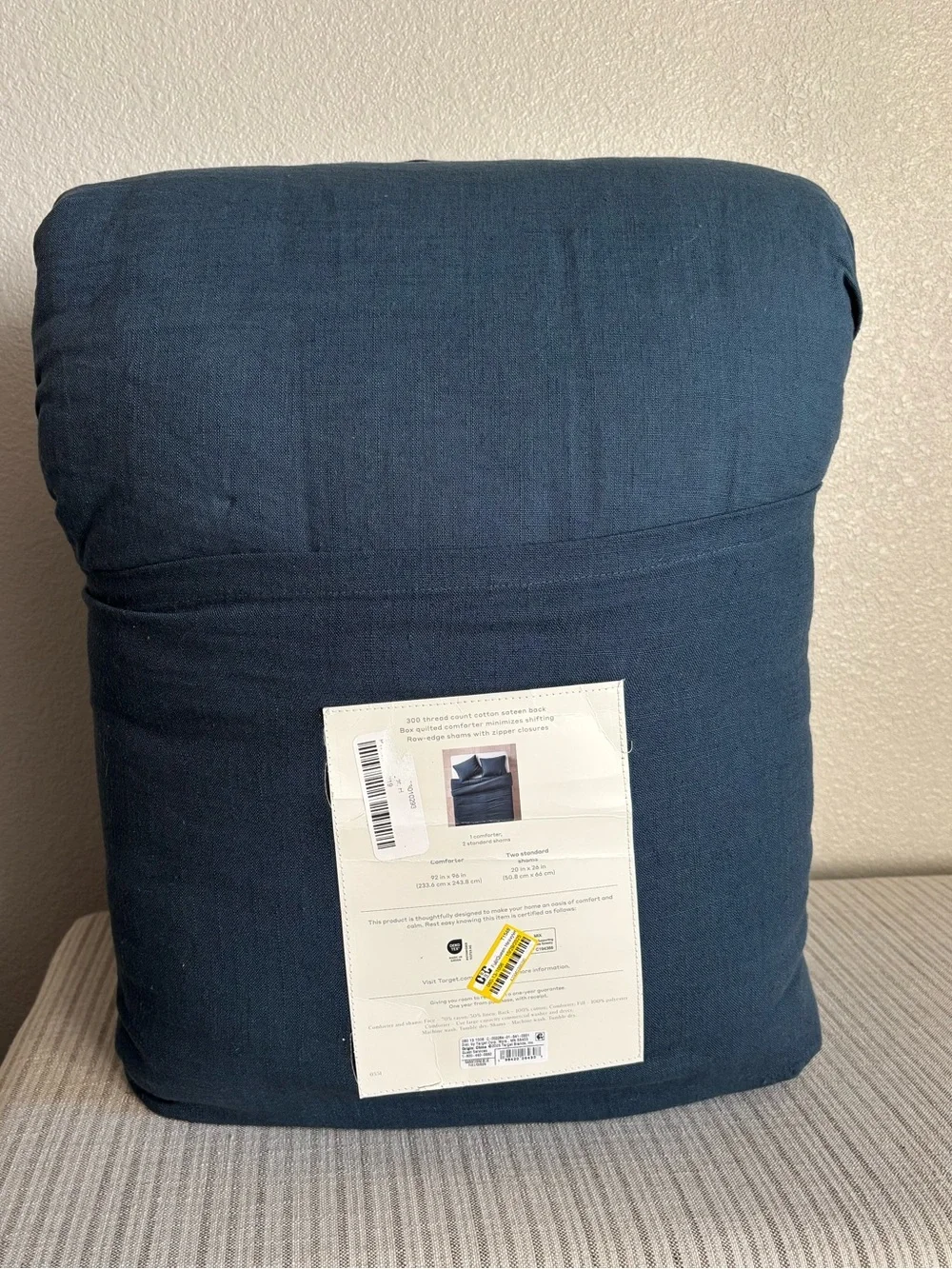 NWT Full/Queen Heavyweight Linen Blend Comforter and Sham Set Dark Mineral Blue